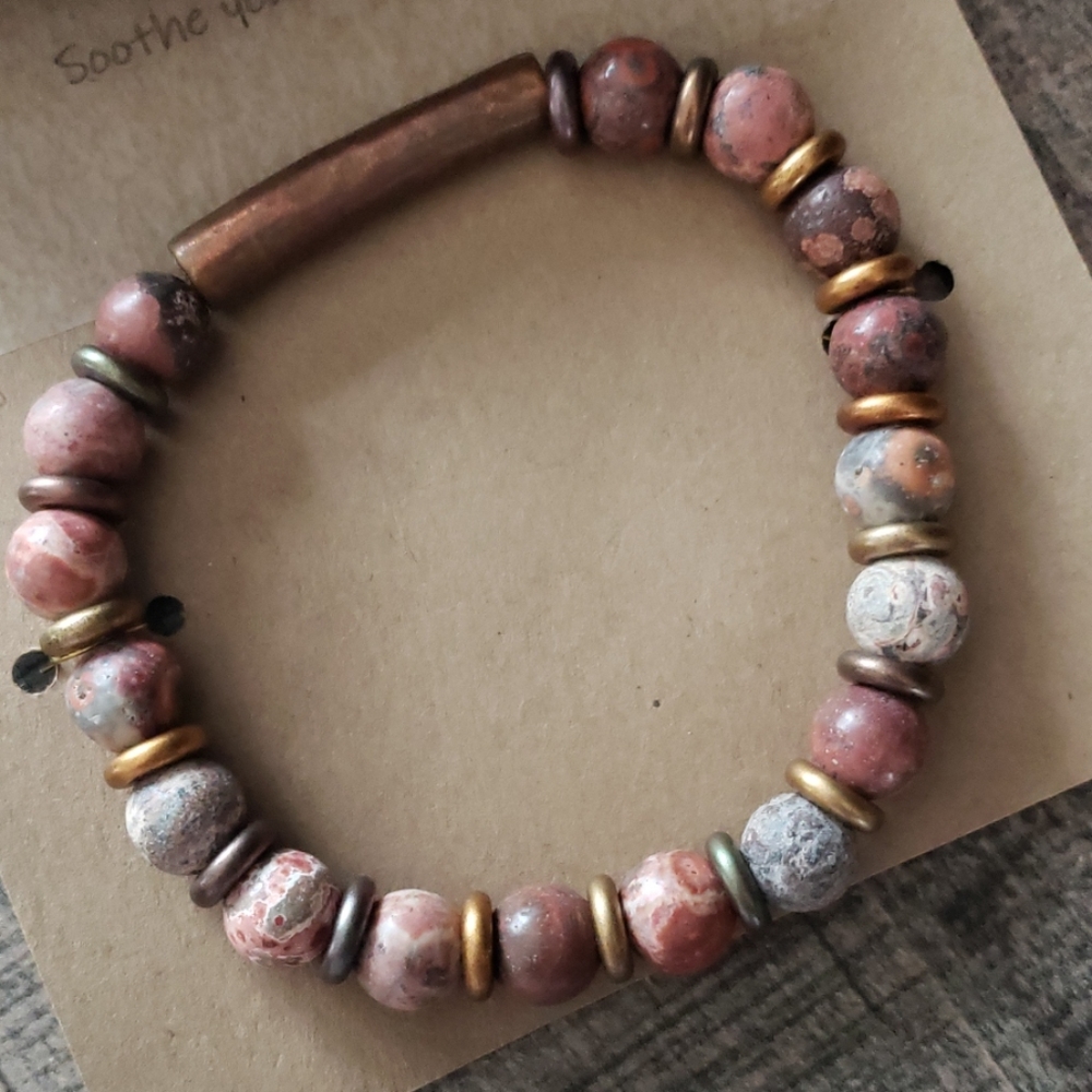 Fossilized Jasper and Copper Aromatherapy Bracelet - Picture 2 of 4
